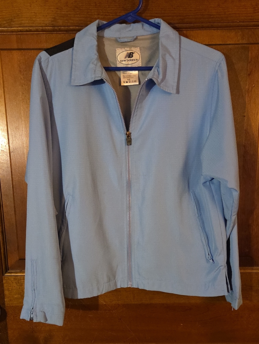 New Balance Light Blue Zip-Up Shirt Jacket with Black Shoulder Accent